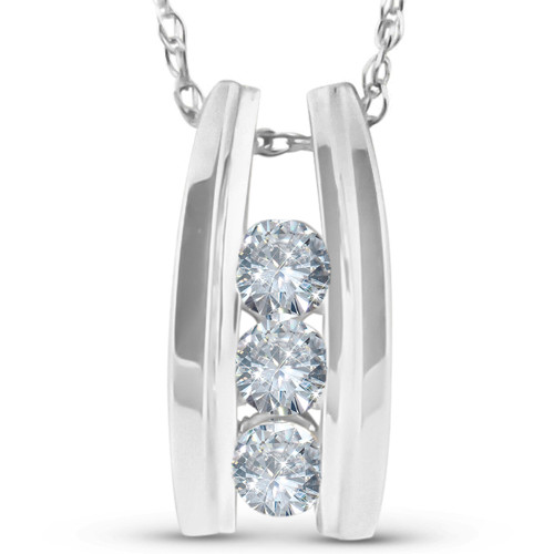 1/4 Ct Three Stone Diamond Pendant 14k White Gold 1/2" Tall (G-H, I1)