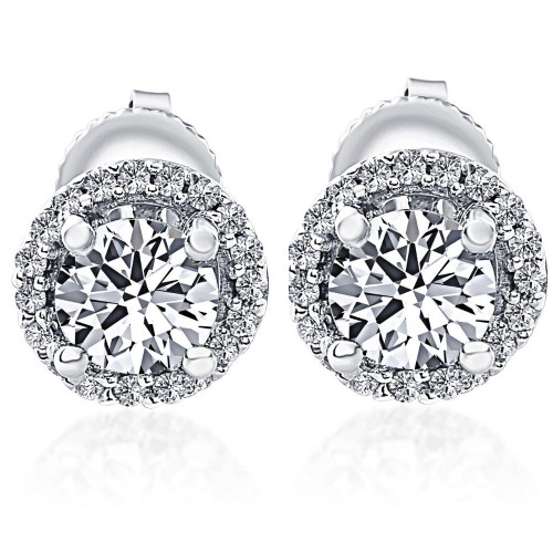 1/2 Ct Halo Diamond Studs 10K White Gold (G-H, I1) 1/2 Ct Halo Diamond Studs 10K White Gold (G-H, I1)