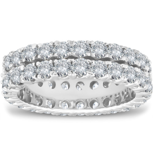 3 1/2 ct Diamond Double Row Eternity Ring Womens Wedding Band 14k White Gold (H-I, I1) 3 1/2 ct Diamond Double Row Eternity Ring Womens Wedding Band 14k White Gold (H-I, I1)