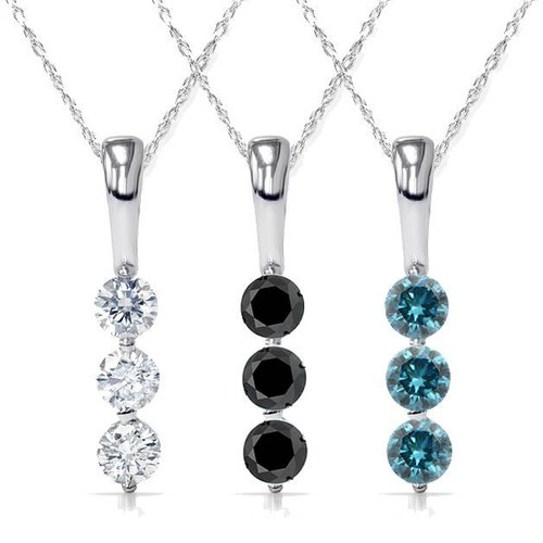 1/4CT 3-Stone Diamond Petite Pendant 10k White Gold 1/2" Tall