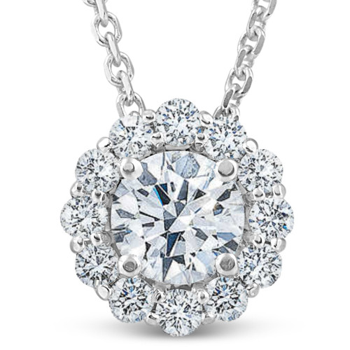 1 1/2Ct Diamond (1ct center) Halo Pendant 14k White Gold Necklace (G-H, SI)