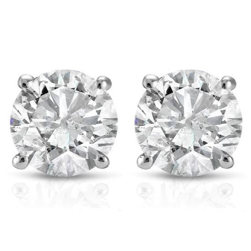 1/2Ct Round Diamond Studs Earrings in 14K White Or Yellow Gold Basket Setting (H-I, I2-I3)