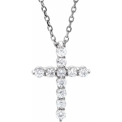 1/4 Ct Diamond Cross Pendant Necklace 18" 14k White Gold EX3 Lab Grown (G-H, I1) 1/4 Ct Diamond Cross Pendant Necklace 18" 14k White Gold EX3 Lab Grown (G-H, I1)