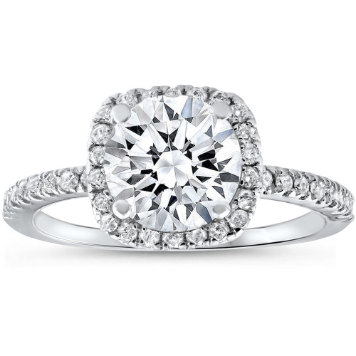 Platinum 1 ct Diamond Engagement Ring Cushion Halo Ring ((G-H), VS)