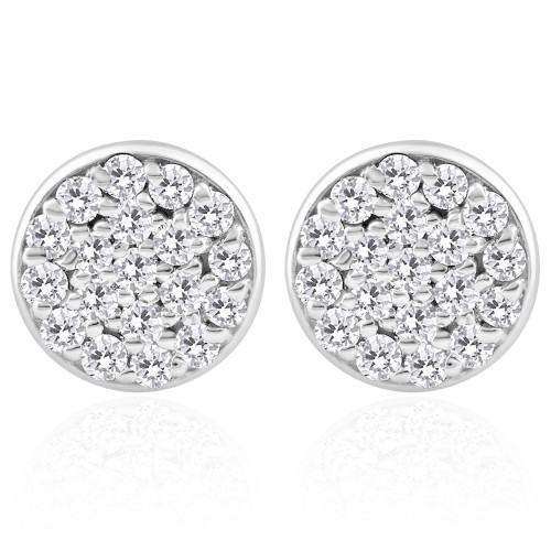 3/8 Ct EX3 Lab Grown Diamond Pave Studs Womens Earrings Lab Grown 14k White Gold 8mm (I-J, SI)