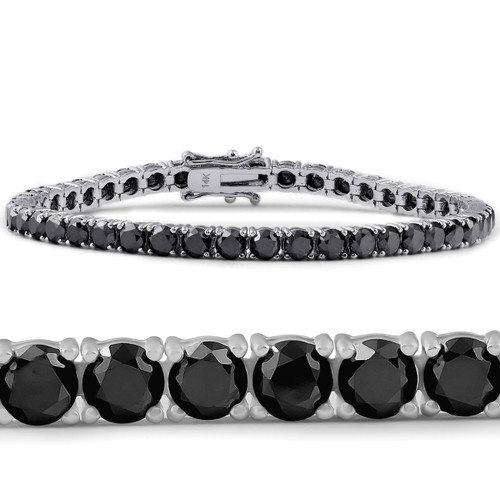 Pompeii3 14k White Gold Black Diamond Round-Cut Tennis Bracelet 11 1/2Ct 7" (Black, I2-I3)