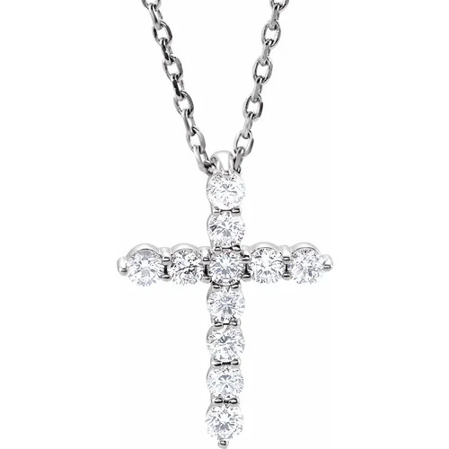 1/4 Ct Diamond Cross 14k White Gold Pendant Necklace (G-H, I1)