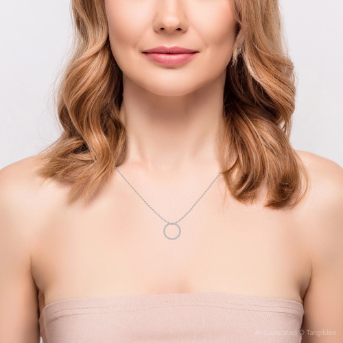 1/2 Ct Circle Lab Grown Diamond Pendant 10k White Gold 18" Necklace (G-H, SI)