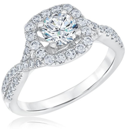 1 1/4 Ct Diamond Cushion Halo Criss Cross Engagement Ring 10k White Gold (G-H, I1)