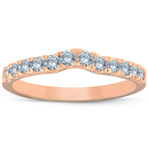 1/4 Ct Diamond Wedding Ring Curved Notch 14k Rose Gold (H-I, I1)