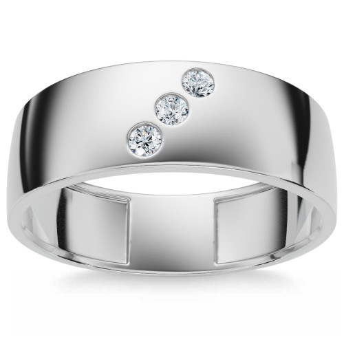 Mens Three Stone Diamond Ring 10k White Gold High Polished 7mm (H-I, I1)