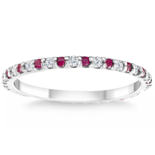 1/2Ct Ruby & Diamond Eternity Wedding Ring 14k White Gold Womens Band (G-H, I2-I3)