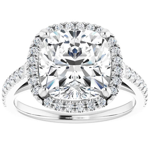 3 1/2 Ct Cushion Moissanite & Lab Diamond Engagement Halo Ring 10k White Gold (G-H, VS) 3 1/2 Ct Cushion Moissanite & Lab Diamond Engagement Halo Ring 10k White Gold (G-H, VS)