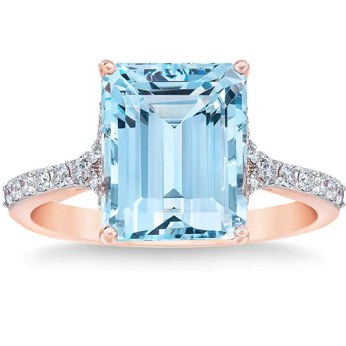 Aquamarine (11x9mm) & Diamond 14k Rose Gold Ring (G-H, I1) Aquamarine (11x9mm) & Diamond 14k Rose Gold Ring (G-H, I1)