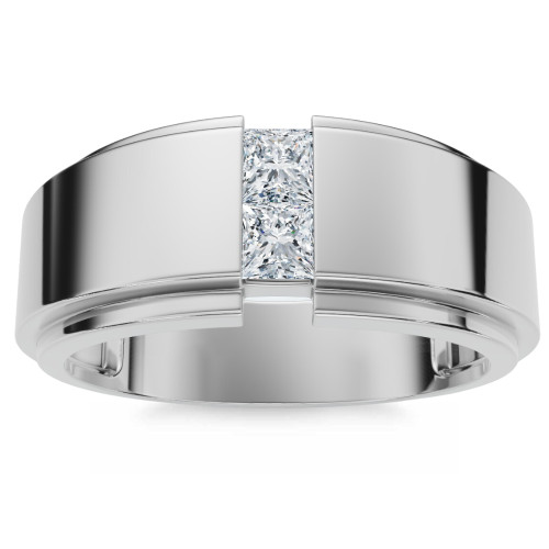 Mens 14K White Gold Princess Cut Diamond Wedding Ring (G-H, VS)