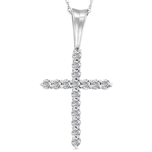 1/2 Ct Diamond Cross Pendant Necklace 18" White Gold (G-H, I1)