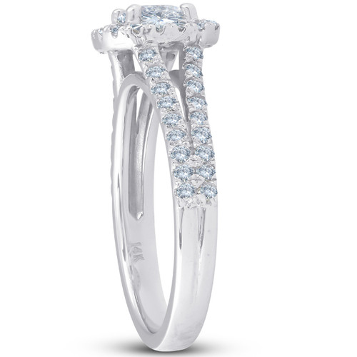 1Ct Diamond Cushion Halo Moissanite Split Shank Engagement Ring 10k White Gold (H-I, SI) 1Ct Diamond Cushion Halo Moissanite Split Shank Engagement Ring 10k White Gold (H-I, SI)