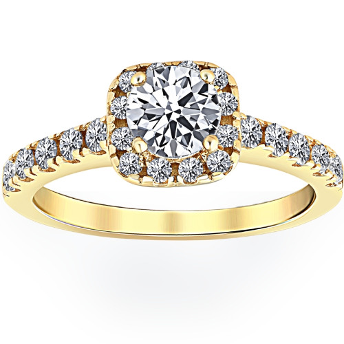 3/4Ct Diamond Cushion Halo Engagement Ring 10k Yellow Gold (J-K, I2-I3)