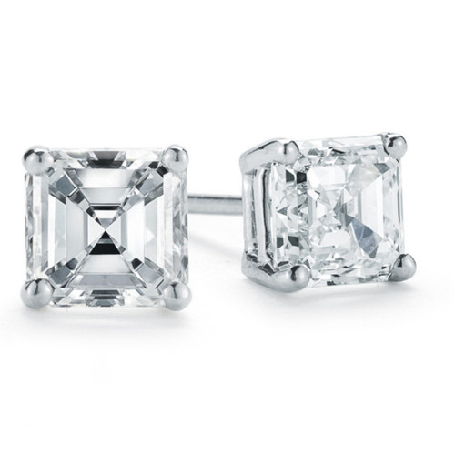 VS 1 1/4 Ct Asscher Cut Solitaire Moissanite Studs Womens Earrings White Gold