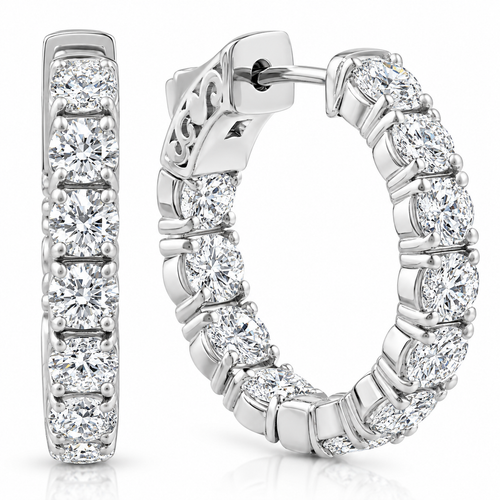 4 1/2 Ct Diamond Inside Outside Hoops W/ Vault Lock 14k White Gold Lab Grown (G-H, VS)