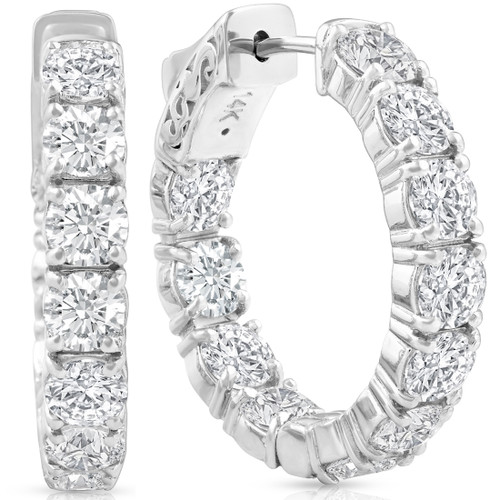 4 1/2 Ct Diamond Inside Outside Hoops W/ Vault Lock 14k White Gold Lab Grown (G-H, VS)