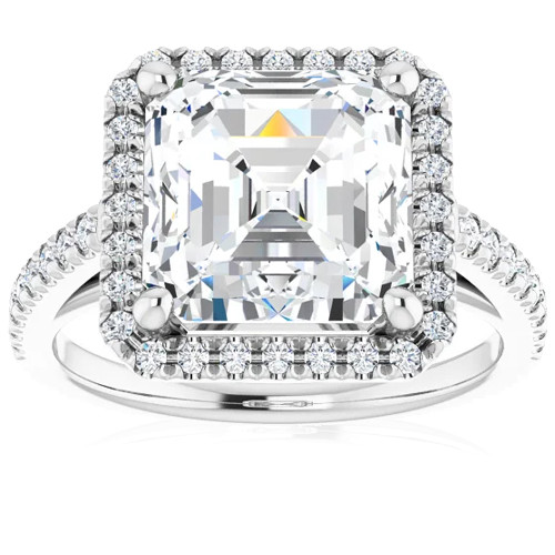 4 1/2Ct Asscher Cut Moissanite & Diamond Halo Engagement Ring in 10k Gold (G-H, VS)