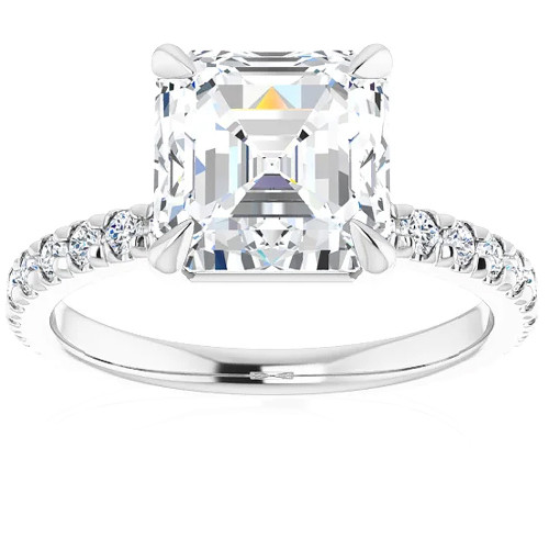 3 1/3Ct Asscher Cut & Diamond Engagement Ring in White, Yellow, or Rose Gold (G-H, VS)