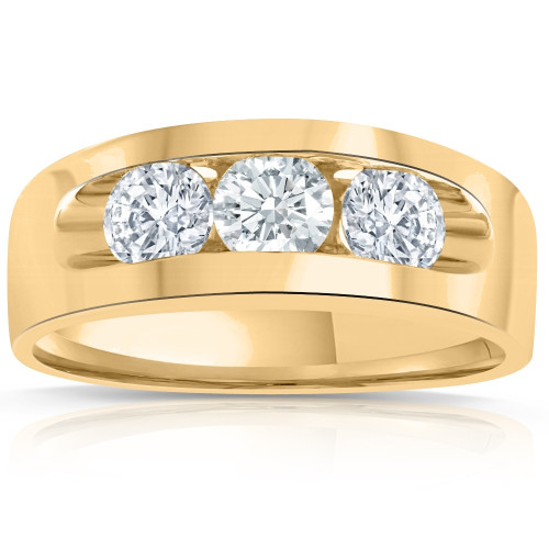 2Ct Diamond Mens Three Stone Ring 10k Yellow Gold (H-I, I1)
