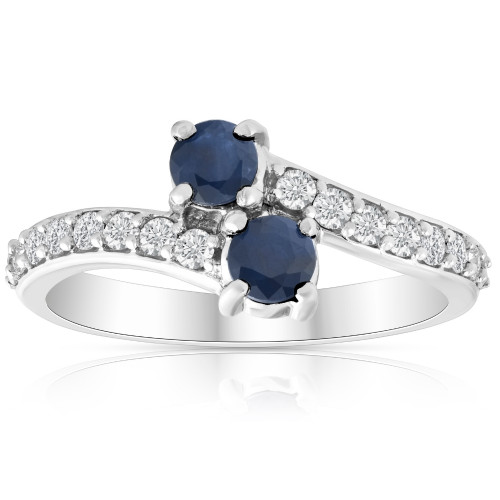 1Ct Blue Sapphire & Diamond Two Stone Forever us Ring 10k White Gold (G-H, I1)