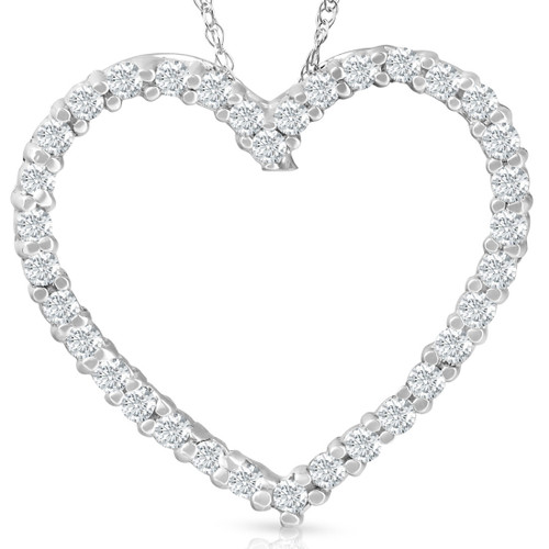 10K White Gold 1/2ct Lab Grown Diamond Heart Pendant 18" Necklace (G-H, )