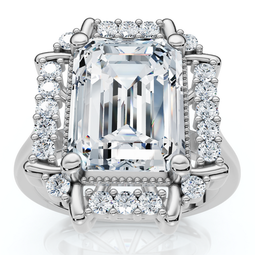 4 1/4 Ct Emerald Moissanite & Diamond Engagement Ring White Yellow or Rose Gold (G-H, VS2-SI1)