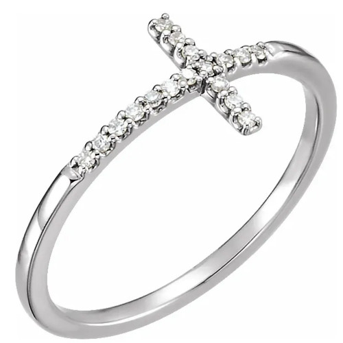 White Gold Sideways Cross Diamond Ring (G-H, I1)