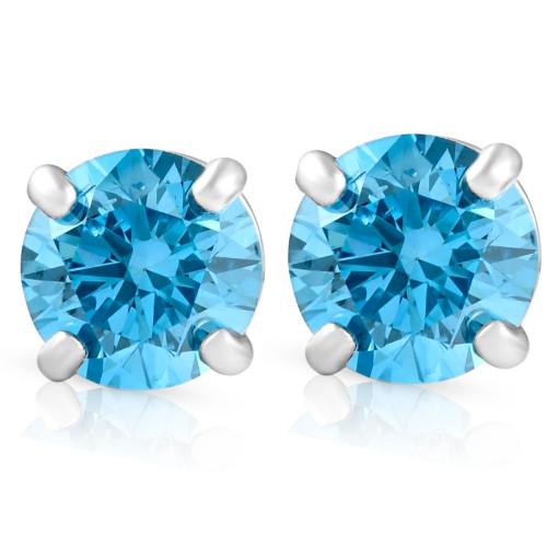 1/2ct Blue Lab Grown Diamond Studs Screw Back 14K White Gold Earrings (Blue, VS)