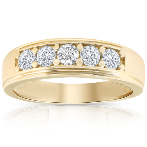 1 Ct Diamond Ring Mens High Polished Solid Yellow Gold Wedding Band Lab Grown (G-H, SI)