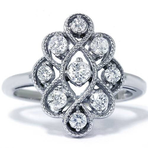 5/8ct Vintage Style Diamond Ring 14K White Gold (G-H, I1)