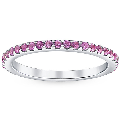 3/4Ct Pink Sapphire Stackable Ring Wedding Band 10k White Gold 3/4Ct Pink Sapphire Stackable Ring Wedding Band 10k White Gold