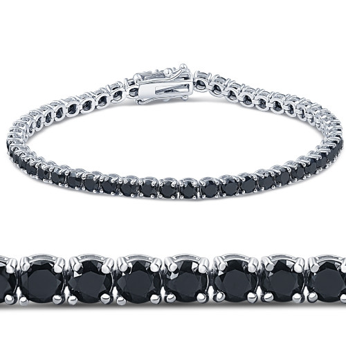 7 1/4 Ct Black Diamond Tennis Bracelet 14k White Gold 7" (Black, I2-I3)