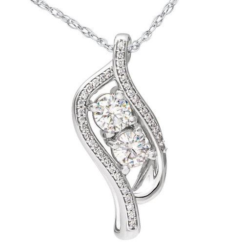 1 1/2 ct Two Stone Forever Us Diamond Pendant 14k White Gold 1" Tall (I-J, I1) 1 1/2 ct Two Stone Forever Us Diamond Pendant 14k White Gold 1" Tall (I-J, I1)