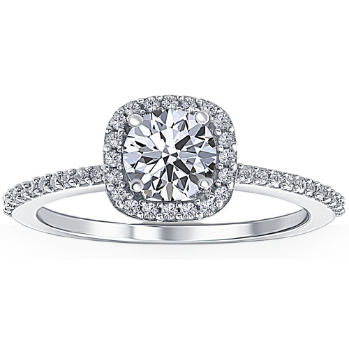 1 Ct Cushion Halo Diamond & Moissanite Engagement Ring 14k White Gold Lab Grown (F-G, VS)