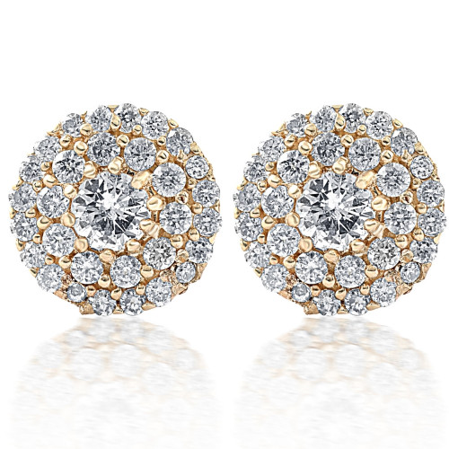 Double Halo Diamond Screw Back Studs 1/2 Carat TW 14k Yellow Gold (H-I, I1)