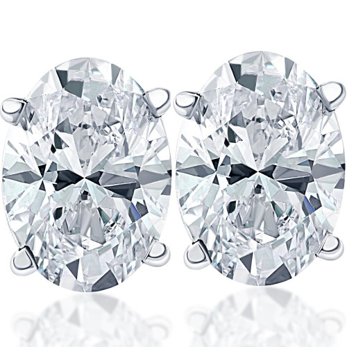 2 Ct Lab Grown Oval Diamond Studs 14k White Gold Earrings (F-G, VS)