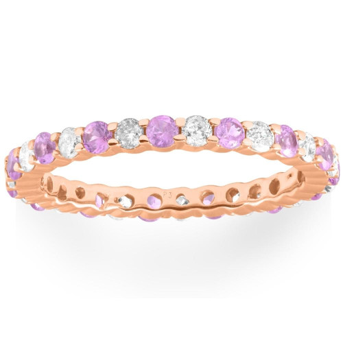 1 cttw Pink Sapphire & Diamond Wedding Eternity Ring 10k Rose Gold (G-H, I1) 1 cttw Pink Sapphire & Diamond Wedding Eternity Ring 10k Rose Gold (G-H, I1)