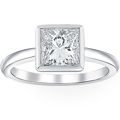 2 Ct Princess Cut Diamond Solitaire Bezel Engagement Ring Lab Grown White Gold (G-H, VS)