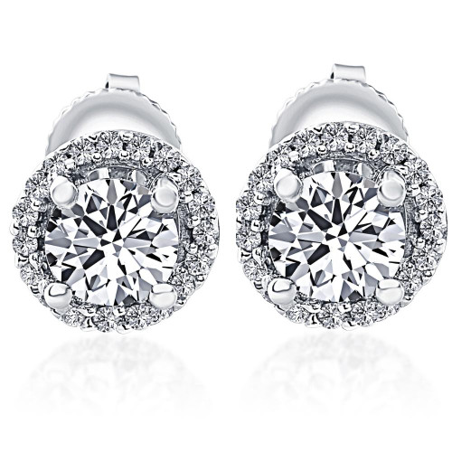 1/2 Ct Halo Diamond Studs With Screw Backs White Gold Lab Grown (G-H, VS)