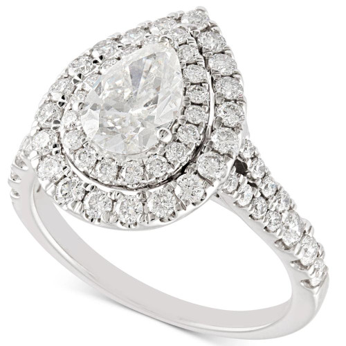 2 Ct TW Pear Shape Halo Diamond Engagement Ring 14k White Gold Lab Grown (G-H, VS)