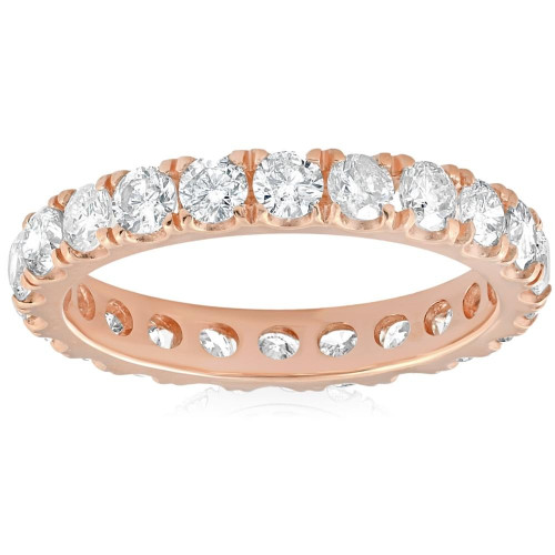 2Ct Diamond Eternity Ring 14k Rose Gold U Prong Stackable Wedding Band (H-I, I1)