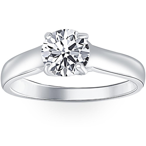 1 Ct Solitaire Round Cut Diamond Engagement Ring 14k White Gold Lab Grown (G-H, VS)