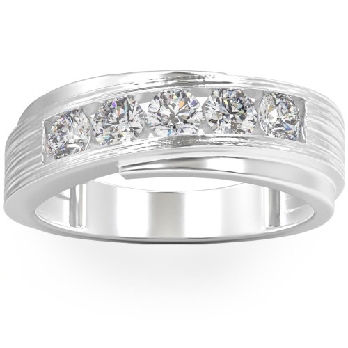 1Ct Lab Grown Diamond Men's Ring Brushed Wedding Band White Rose or Yellow Gold (G-H, VS)
