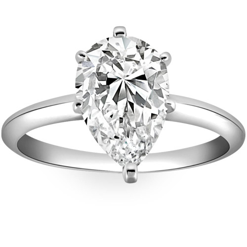 3CT Platinum Pear Shaped Diamond 6-Prong Solitaire Engagement Ring Lab Grown (G-H, VS)