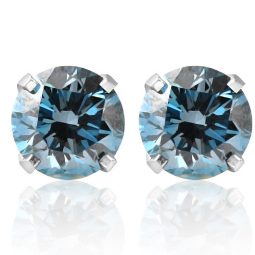 1 1/10Ct Blue Diamond Studs in 14k White Gold Lab Grown (Blue, VS)